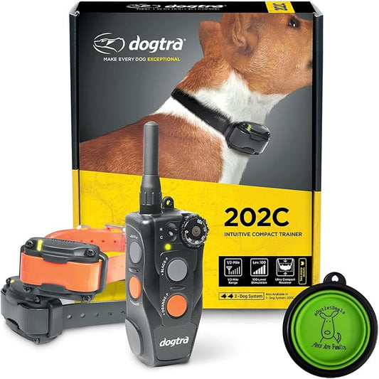 Dogtra E-Collar 200C / 202C Dog Training Collar System with Remote – 1/2 Mile Range, 1-2 Dog System - Rechargeable, Waterproof, Ergonomic - includes eOutletdeals Pet Travel Bowl (2 Dog System - 202C)