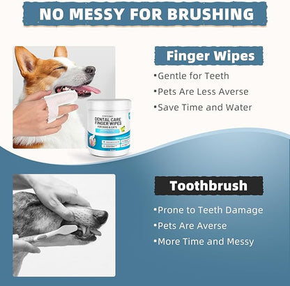 Dog & Cat Teeth Cleaning Finger Wipes - Non-Slip Design Dental Care Wipes - Reduce Plaque & Tartar and Freshen Breath - Double-Sided Durable Material (50 Pcs)