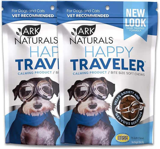Ark Naturals Happy Traveler Calming Chews Bundle Pack, Ease Anxious and Nervous Behavior in Dogs and Cats, Vet Recommended, 2 Pack