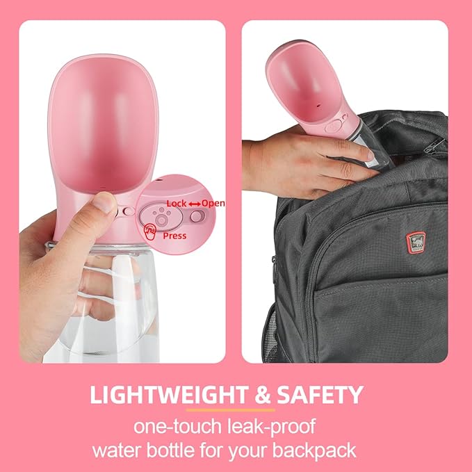 Dog Water Bottle, Lightweigh, Portable Travel Dog Water Dispenser, Puppy Drinking Bowl for Outdoor Walking and Hiking, Puppy Essentials, Dog Stuff - Pet Accessories(19oz, Pink)