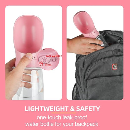 Dog Water Bottle, Lightweigh, Portable Travel Dog Water Dispenser, Puppy Drinking Bowl for Outdoor Walking and Hiking, Puppy Essentials, Dog Stuff - Pet Accessories(19oz, Pink)
