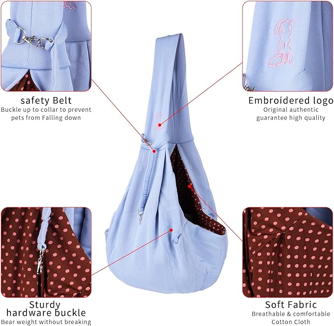 Small Dog Cat Sling Carrier,Hands Free Reversible Pet Carriers Bag,Pet Carrier Shoulder Crossbody Pet Slings Suitable for Puppy, Small Dogs, and Cats for Outdoor Travel (Blue)