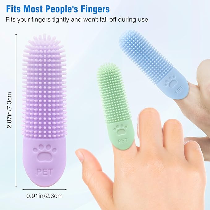 Dog Finger Toothbrush, 3Pack Dog and Cat Dental Care Pet Toothbrush, 360° Bristles Clean Teeth, Upgraded Full-length Bristles, Food Grade Silicone, Finger Toothbrush Kit for Pet Dental Care