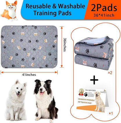 Washable Pee Pads for Dogs - Super Absorbent Reusable Puppy Pads 2Pack 36''x41'' Waterproof Dog Pee Pads Non-Slip Whelping Pads Leakproof Urine Pet Training Pads for Potty Wshable Puppy Pads