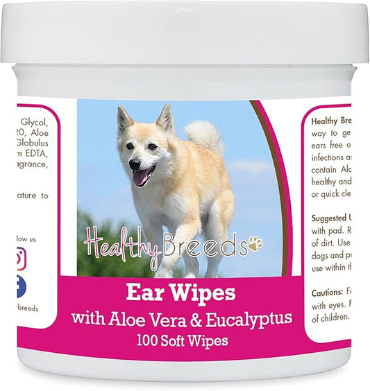 Healthy Breeds Norwegian Buhund Ear Cleaning Wipes with Aloe & Eucalyptus for Dogs 100 Count