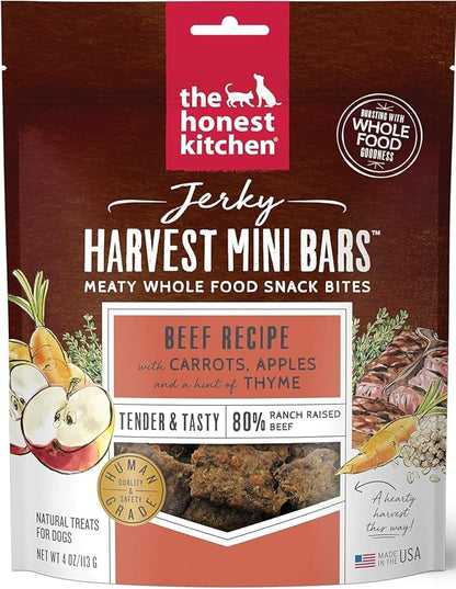Variety Pack (2) Honest Kitchen Jerky Harvest Mini Bars Dog Treats (4-oz Bags) with AuroraPet Wipes