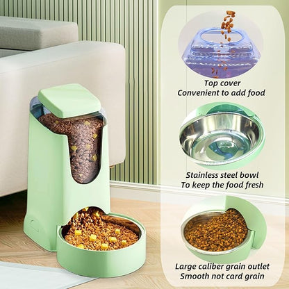 Hamiledyi Gravity Dog Feeder 2.8L Pets Automatic Food Dispenser with Stainless Steel Bowl for Puppy Cat Rabbit Large capacity (Light green)