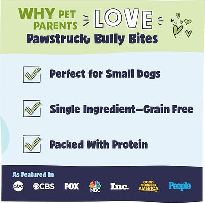 Pawstruck Natural 1-4" Bully Stick Bites for Small Dogs & Puppies – Single Ingredient Digestible Rawhide Free Alternative - High Protein Chew Treat Bones - 8 oz Bag - Packaging May Vary