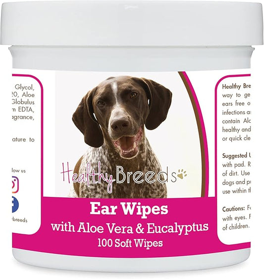 Healthy Breeds German Shorthaired Pointer Ear Cleaning Wipes with Aloe & Eucalyptus for Dogs 100 Count