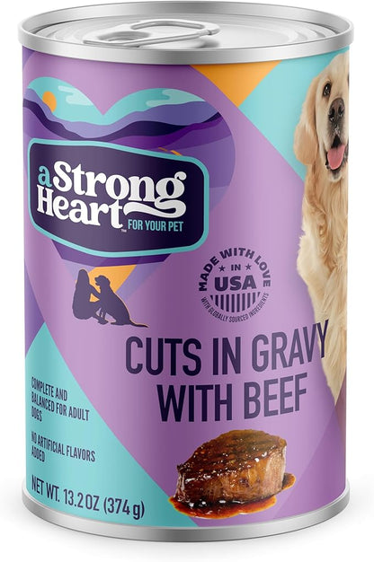 A Strong Heart Wet Dog Food, Cuts in Gravy with Beef - 13.2 oz Cans (Pack of 12), Made in The USA with Real Beef