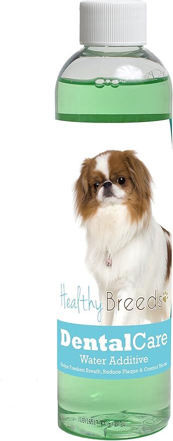 Healthy Breeds Dog Dental Care Water Additive for Japanese Chin - Helps Freshen Breath, Reduce Plaque & Control Tartar - Mint Flavor - 8 oz