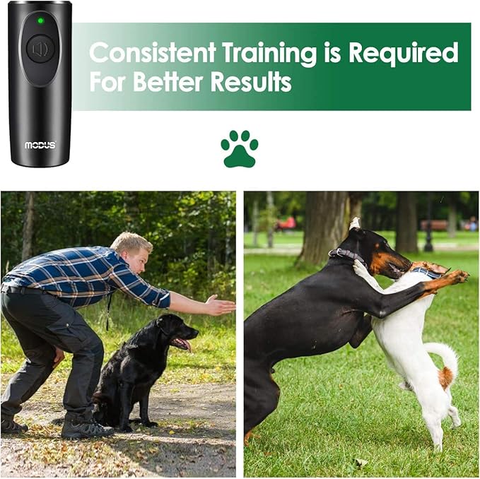 MODUS Ultrasonic Dog Barking Deterrent Device, Anti-Barking Device for Dogs, Bark Control Range of 16.4Ft, Dog Trainer, Wrist Strap, Battery Included, LED Indicate, Indoor and Outdoor