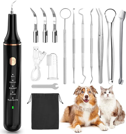 Pet Plaque Remover for Teeth with LED Light - 12 Pack Dog Tooth Brushing Kit, USB Charge Dog Teeth Cleaning Tools 5 Cleaning Mode with Dental Tools Scaler Scraper, Finger Toothbrush