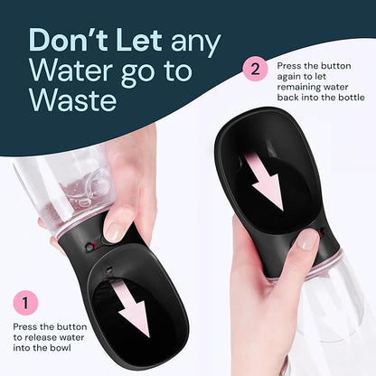 MalsiPree Dog Water Bottle Portable – Leak Proof and Lightweight Water Bottle for Dogs – Dog Travel Water Bottle with Bowl – Dog Walking Accessories (12OZ, Black)