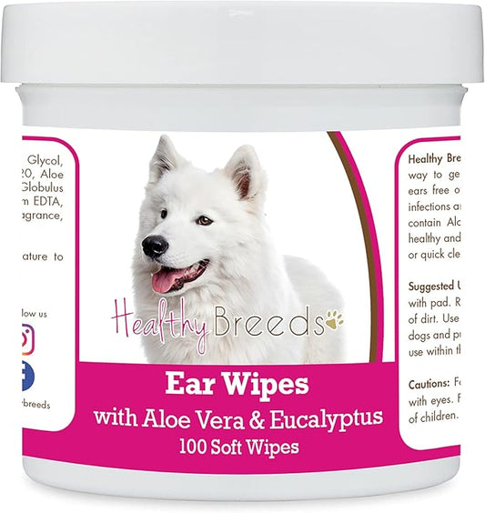 Healthy Breeds Samoyed Ear Cleaning Wipes with Aloe & Eucalyptus for Dogs 100 Count