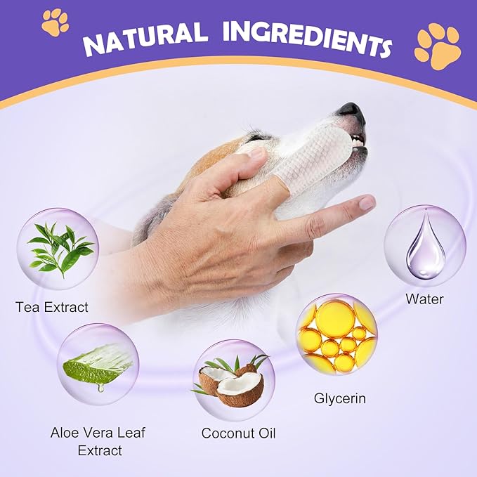Teeth Cleaning Finger Wipes for Dogs & Cats, Reduces Tartar & Freshens Breath Finger Wipes，Natural Mild Ingredients,Disposable Pet Teeth Clean Finger Wipes-50PCS