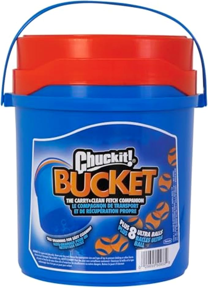 Chuckit Ultra Ball Dog Toy, Medium (2.5" Diameter), Pack of 8 with Chuckit Cleaning Bucket