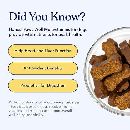 Honest Paws Dog Multivitamin Soft Chews - Joint Flexibility Mobility Support - Soft Shiny Healthy Coat - Immune, Eye, Heart Support - Glucosamine & Chondroitin, Omega-3 Fatty Acids - Beef Flavor