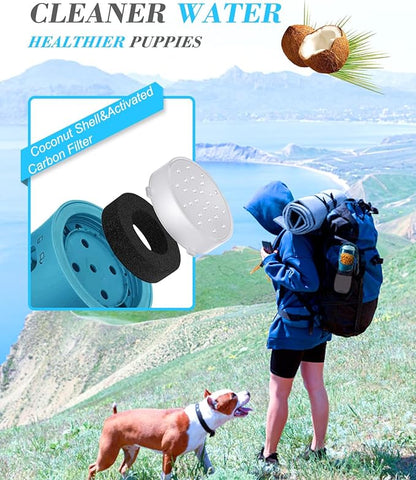 Dog Water Bottle 2 in 1, Leak Proof Portable Pet Water Bottle with Food Container, Outdoor Portable Water Dispenser for Cat, Puppy Supply for Walking, Hiking, Camping, Travel(10oz Ink Blue)
