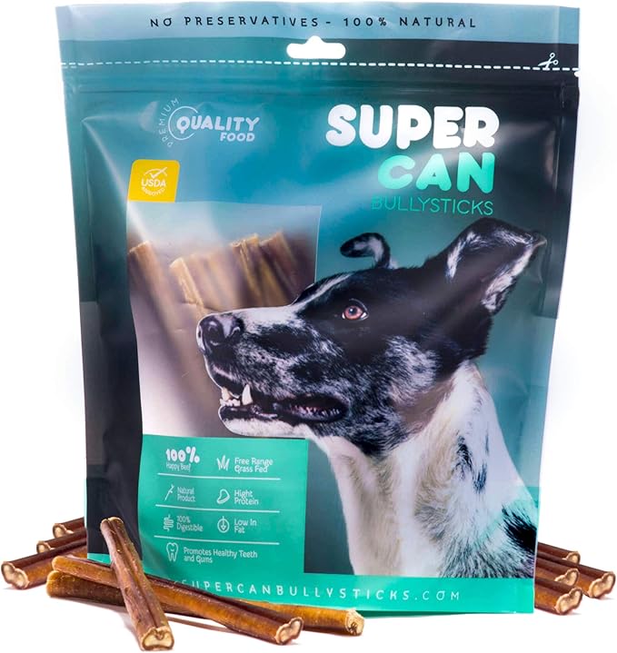 Supercan Bully Sticks for Dogs 6" (15 Count) -100% Natural Farm Raised Beef Dog Chews. Free Range Grass Fed Non-GMO Treats for Dogs