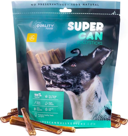 Supercan Bully Sticks for Dogs 6" (15 Count) -100% Natural Farm Raised Beef Dog Chews. Free Range Grass Fed Non-GMO Treats for Dogs