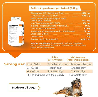 VetriScience Glycoflex 3 Clinically Proven Hip and Joint Supplement for Dogs - Maximum Strength Dog Supplement with Glucosamine, MSM, Green Lipped Mussel & DMG - 120 Chewable Tablets, Chicken Flavor