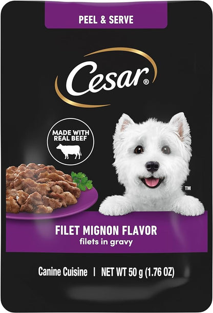 Cesar Filets in Gravy Wet Dog Food Filet Mignon Flavor, 1.76 oz. Mini-Pouch, 20 Pack