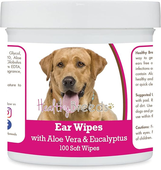 Healthy Breeds Labrador Retriever, Golden, Ear Cleaning Wipes with Aloe & Eucalyptus for Dogs 100 Count