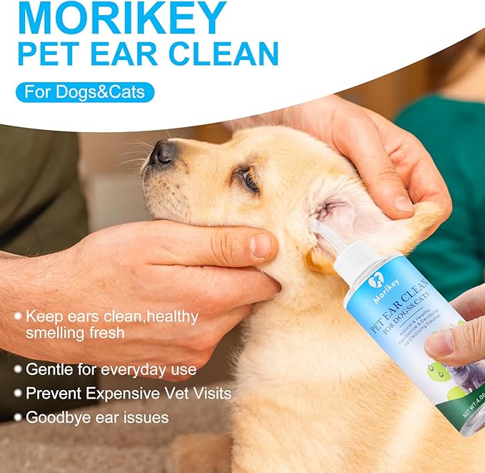 Pet Ear Cleaner Solution & Infection Treatment for Dogs & Cats, Natural Pet Cleanser Drops Helps Eliminate Odor Relieve Infections and Soothe Itchiness - 4.06oz/120ml