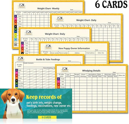 Upgraded Puppy Collars for Litter Puppy ID Collars Whelping Supplies Soft Nylon Breakaway Coloured Collars with 12 ID Tags and 6 Record Keeping Charts(S)