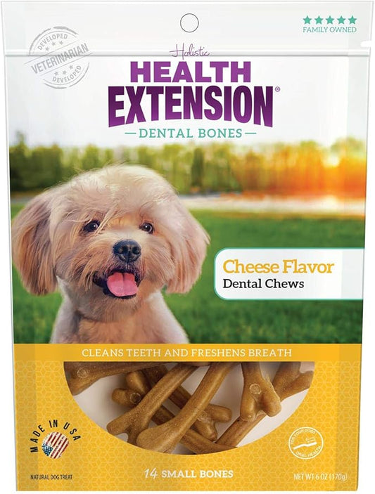 Health Extension Dog Chew Bone Treats, Puppy Training Treat, Small Sticks for Dental Teeth Cleaning & Breath Freshener,Cheese Flavor, Small (Pack of 14)