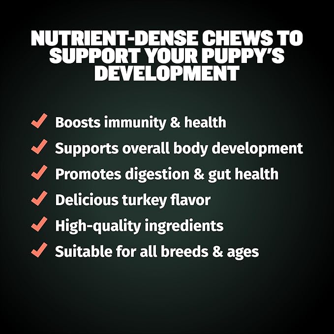Bully Max 2-in-1 Puppy Soft Chews for Immunity & Growth - Puppy Dog Food Supplements and Vitamins for Health & Immune Support - Essential Dog Multivitamin for All Breeds, Small & Large Breed Puppies