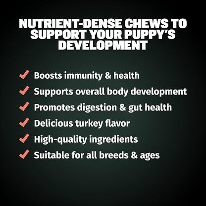 Bully Max 2-in-1 Puppy Soft Chews for Immunity & Growth - Puppy Dog Food Supplements and Vitamins for Health & Immune Support - Essential Dog Multivitamin for All Breeds, Small & Large Breed Puppies