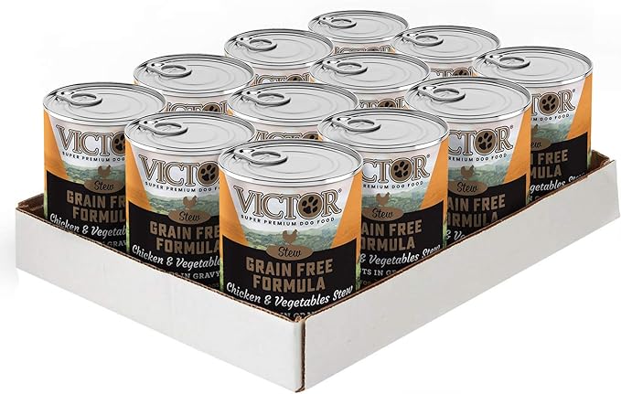 Victor Super Premium Dog Food – Grain Free Stew – Chicken and Vegetables Stew Cuts in Gravy – Canned Wet Adult Dog and Puppy Food - All Breed Sizes, 12 x 13.2 oz Cans