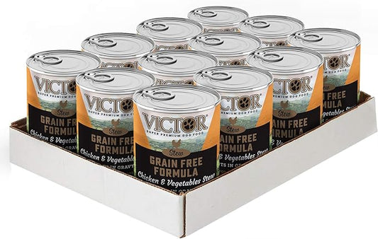 Victor Super Premium Dog Food – Grain Free Stew – Chicken and Vegetables Stew Cuts in Gravy – Canned Wet Adult Dog and Puppy Food - All Breed Sizes, 12 x 13.2 oz Cans