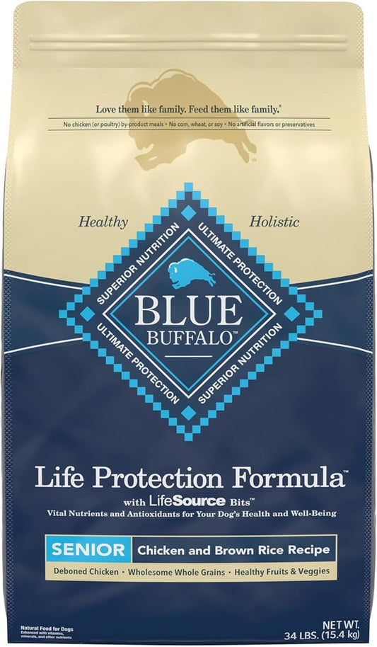 Blue Buffalo Life Protection Formula Natural Senior Dry Dog Food, Chicken and Brown Rice 34-lb