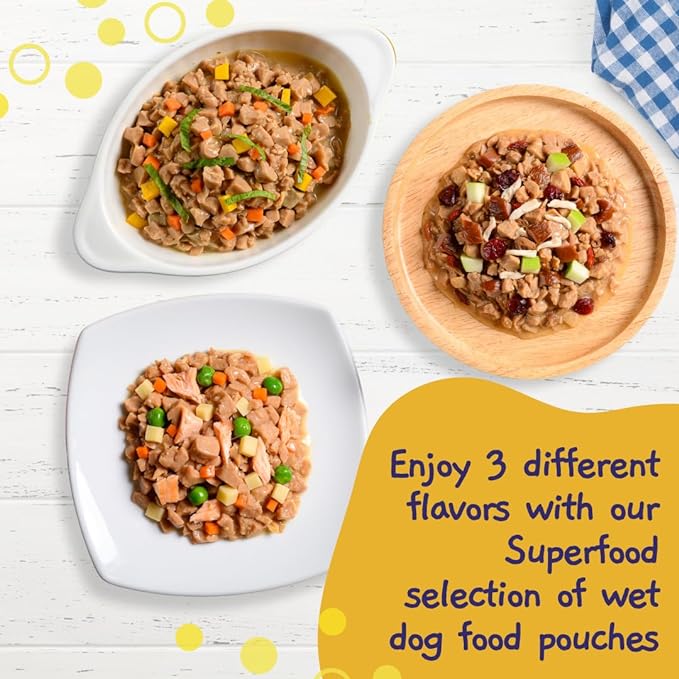 MOOCHIE Wet Dog Food - Superfood Selection of Soft Dog Food - Duck, Salmon & Chicken Liver Flavors - No Added Preservatives or Artifical Flavoring -12 x 2.5 oz Pouch