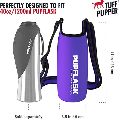 Tuff Pupper PupFlask Insulated Neoprene Dog Water Bottle Holder Sling with Wide Adjustable Shoulder Strap, Great for Travel, Walking, Hiking, Portable Pet Water Bottle Holder (40 OZ, Ultra Violet)