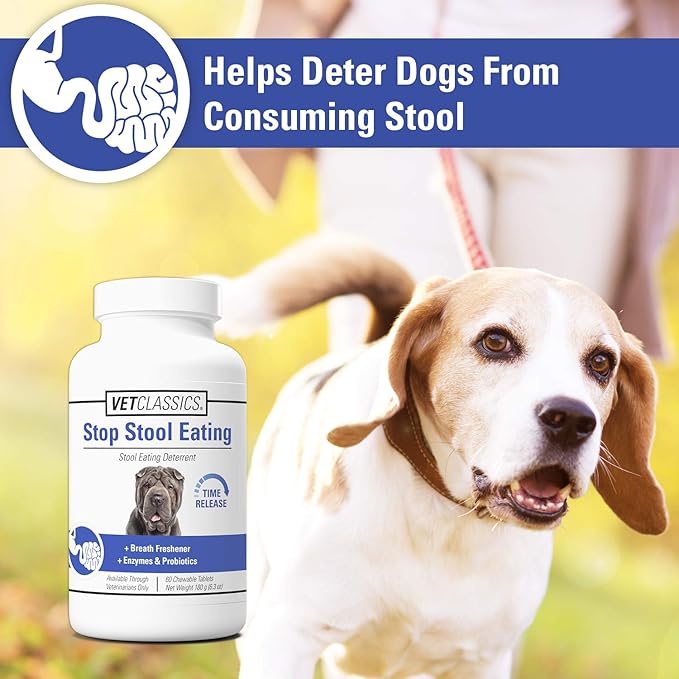 Vet Classics Stop Stool Eating Pet Health Supplement for Dogs – Dog Breath Freshener – Stops Dogs from Eating Stool – Enzymes, Probiotics – 60 Chewable Tablets