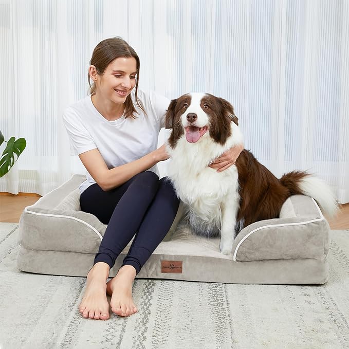 Waterproof Dog Beds for Large Breed Dogs, Large Dog Beds Orthopedic Foam, Comfy Pet Bed Sofa with Washable Removable Cover & Non-Slip Bottom(Large,Beige)