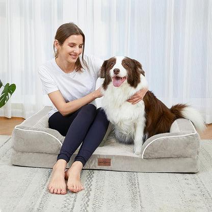 Waterproof Dog Beds for Large Breed Dogs, Large Dog Beds Orthopedic Foam, Comfy Pet Bed Sofa with Washable Removable Cover & Non-Slip Bottom(Large,Beige)
