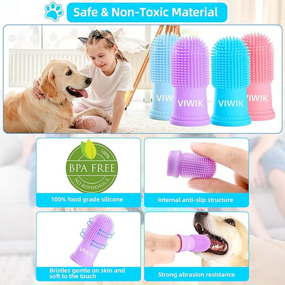 4Pack Dog Toothbrush Dog Tooth Brushing Kit, Cat Finger Toothbrush for Dogs Small Breed, Medium Large Dogs, Puppy Toothbrush for Dog Teeth Cleaning & Dental Care, Pet Finger Toothbrush Kit