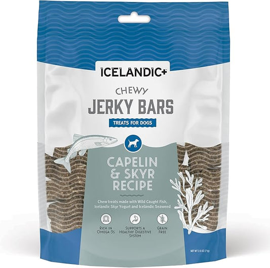 Icelandic+ Plus Chewy Jerky Bars Capelin, Skyr, & Seaweed Dog Treat 2.5-oz Bag