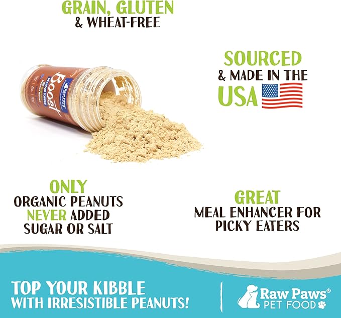 Raw Paws Boost Pet Food Topper Organic Peanut Powder, 2.8-oz - Made in USA - Dog Food Topper, Peanut Butter Dog Treats Meal Toppers for Dogs, Dog Flavor Food Toppers for Picky Dogs, Dog Food Sprinkles