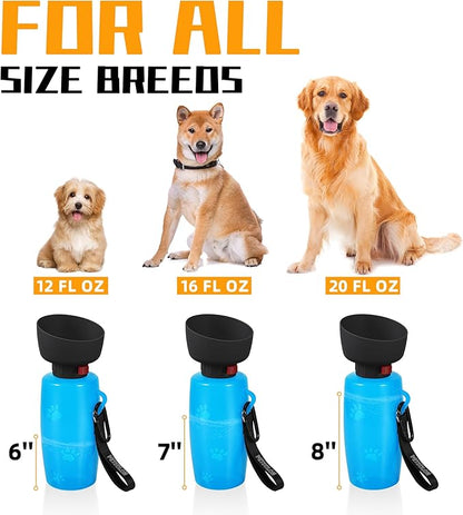 Dog Water Bottle, 28 oz Large Dog Water Dispenser with Bowl, Portable Pet Water Dispenser for Boy & Girl Dog, Travel Dog Water Bottle, Flippable Cup, Food Grade Material, Leak Proof, Blue