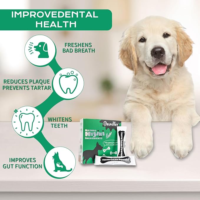 Teeth Clean Powder for Dogs, Dog Breath Freshener, Tartar,Plaque Remover, Dental Care Powder for Small,Medium,Large Dogs, Organic pet supplies-75g