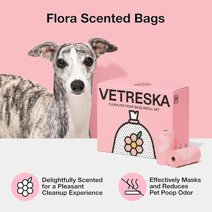 VETRESKA Dog Poop Bags, Lavender Scented, Leak Proof, Extra Thick and Extra Strong Pet Waste Bags for Dog Walking and Cat Litter, 300 Counts15 Refill Rolls 9 X 13 inches