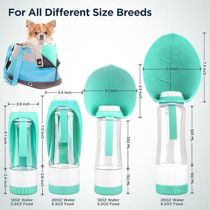 Dog Water Bottle, Pet Water Bottle with Food Container and Drinking Feeder, Leak Proof, BPA-Free, Portable Foldable Puppy Water cup Dispenser for Outdoor Walking, Travel, Large Light Blue