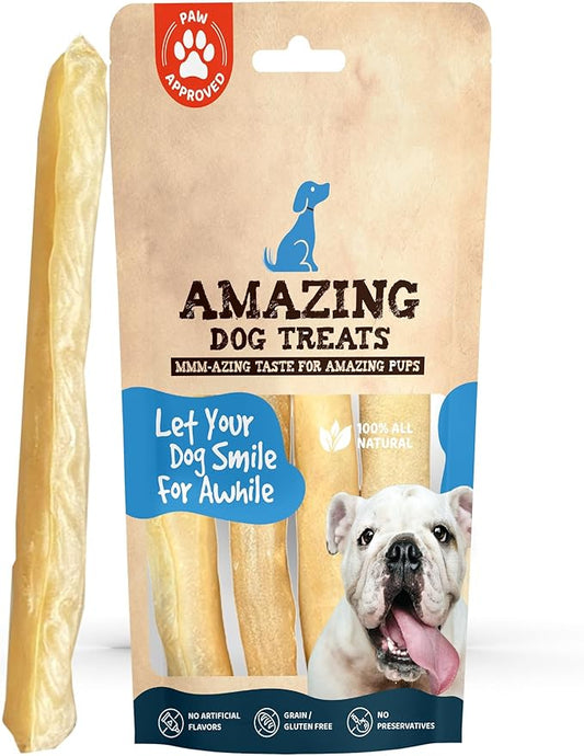 Amazing Dog Treats - Large Collagen Stick - (12 Inch - 4 Count) - Collagen Beef Cheek Rolls for Dogs - 100% Pure Collagen Sticks for Dogs - No Hide Bones for Dogs