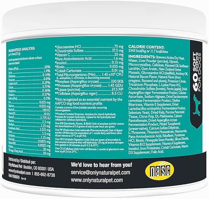 Only Natural Pet Ultimate Daily Vitamins - Complete Multivitamin Supplement for Dogs Balanced Health & Vitality - Senior Small & Large Canine Food Immune Digestive Support -60 Soft Chews (Pack of 1)